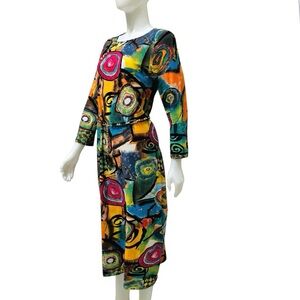 90's‎ Abstract Print Linen Dress Boho Pop Art Hippy Artsy Art to Wear Maximalism